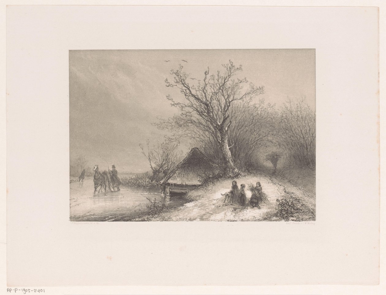 Buz üzerinde kızak ile kış manzarası by Johannes Franciscus Hoppenbrouwers