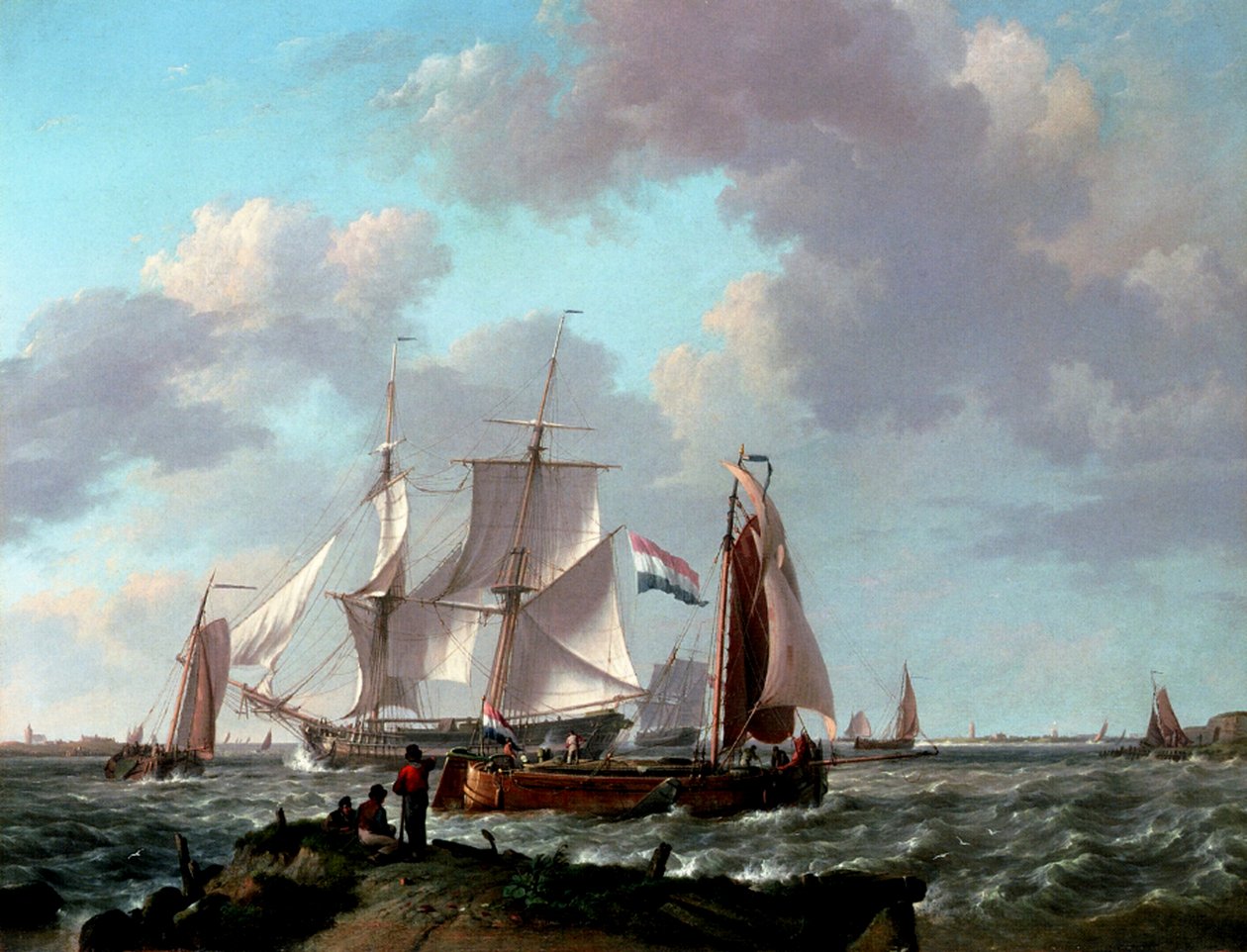 Sahile yakın gemiler, 1831 by Johannes Hermann Barend Koekkoek
