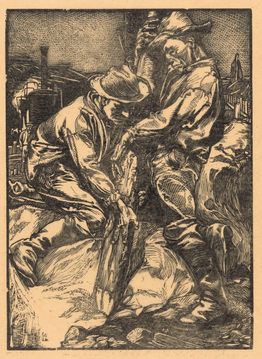 İnşaat işçileri kazık çakmakla meşgul by Johannes Josephus Aarts
