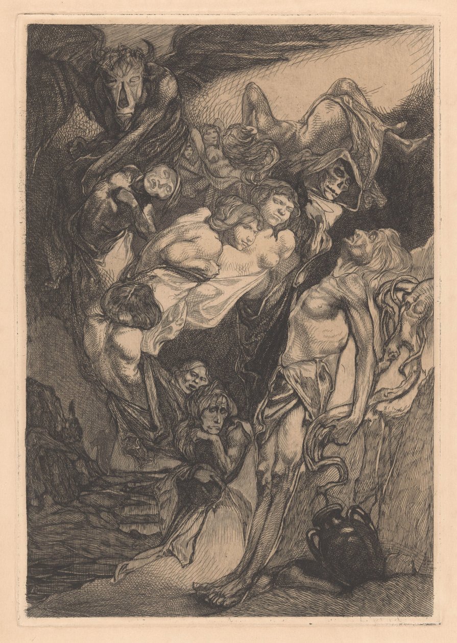 Canavarlar ve fantezi yaratıklar ile yarı çıplak adam by Johannes Josephus Aarts