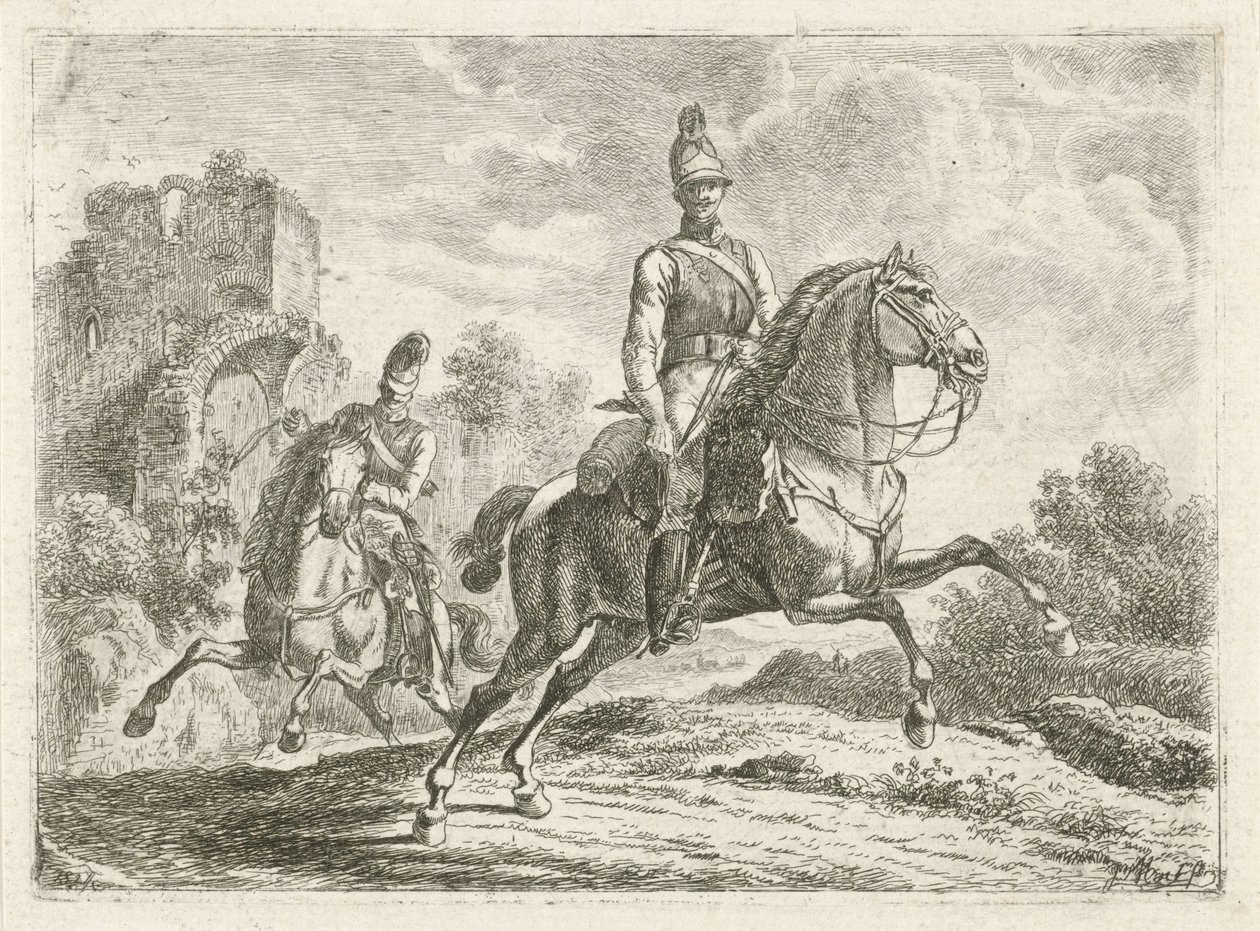 At sırtında iki asker by Johannes Mock