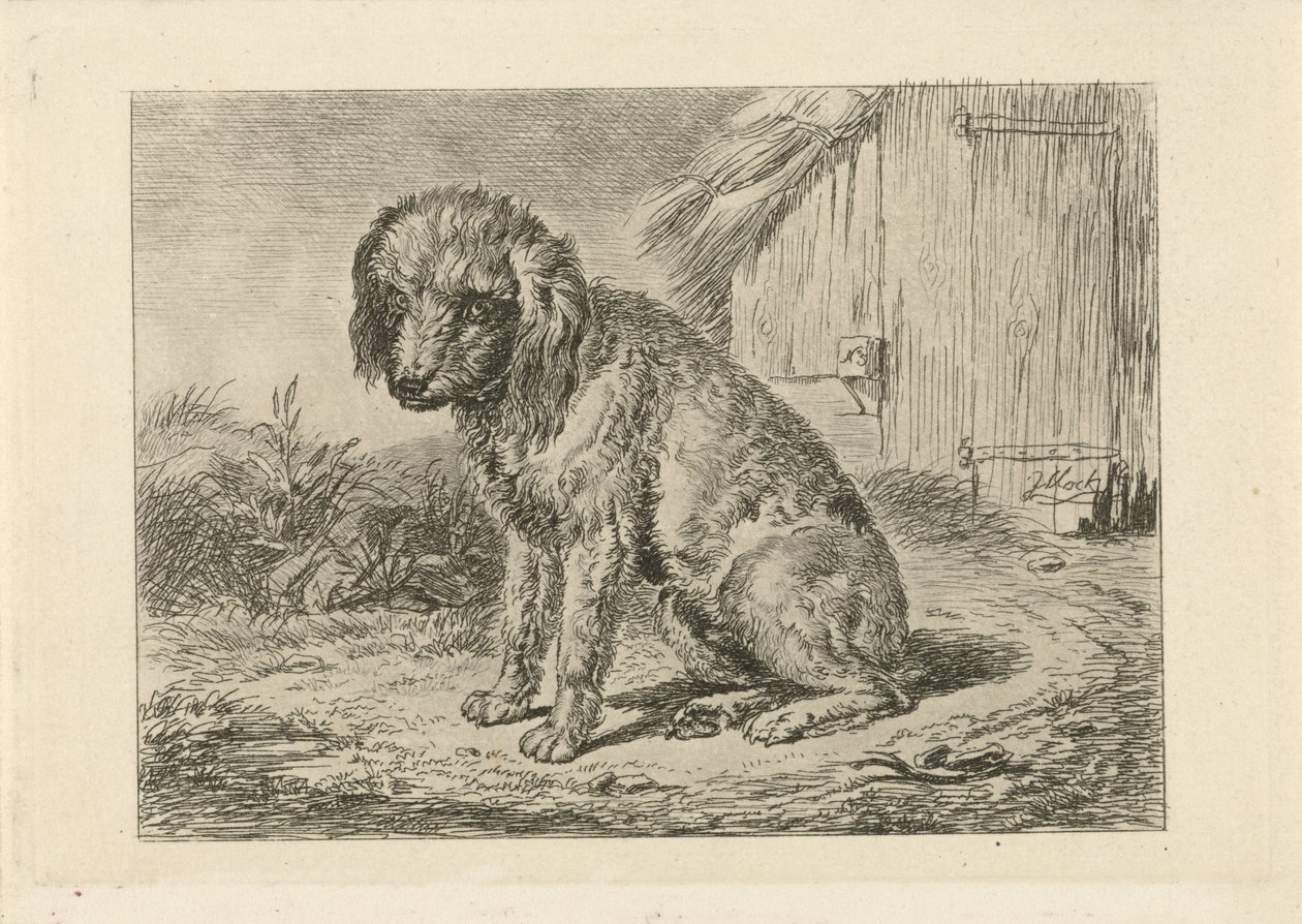 Bir ahırda oturan köpek by Johannes Mock