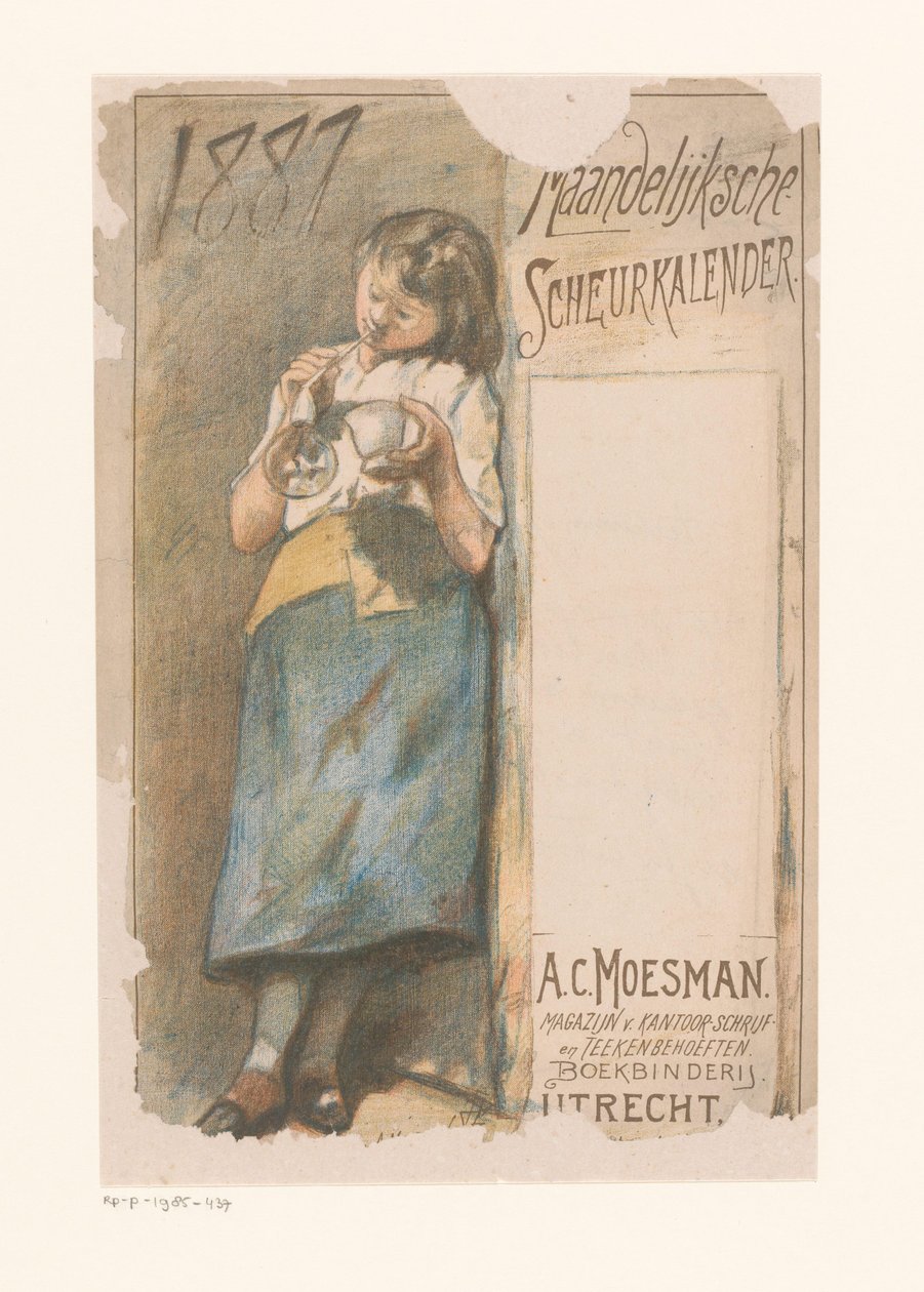 Balon üfleyen kızla ayırma takvimi Aylık Gözyaşı Takvimi 1887 (nesne üzerindeki başlık) by Johannes Moesman