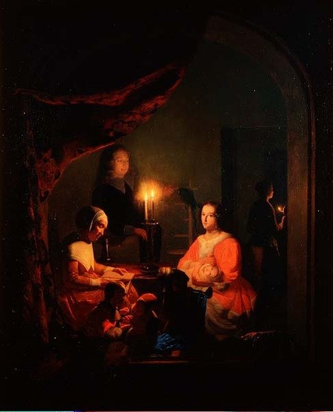 Mum Işığında İç Mekanda Bir Aile by Johannes Rosiere