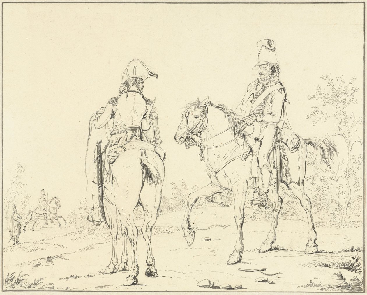 At sırtında iki Fransız süvari by Johannes Vinkeles