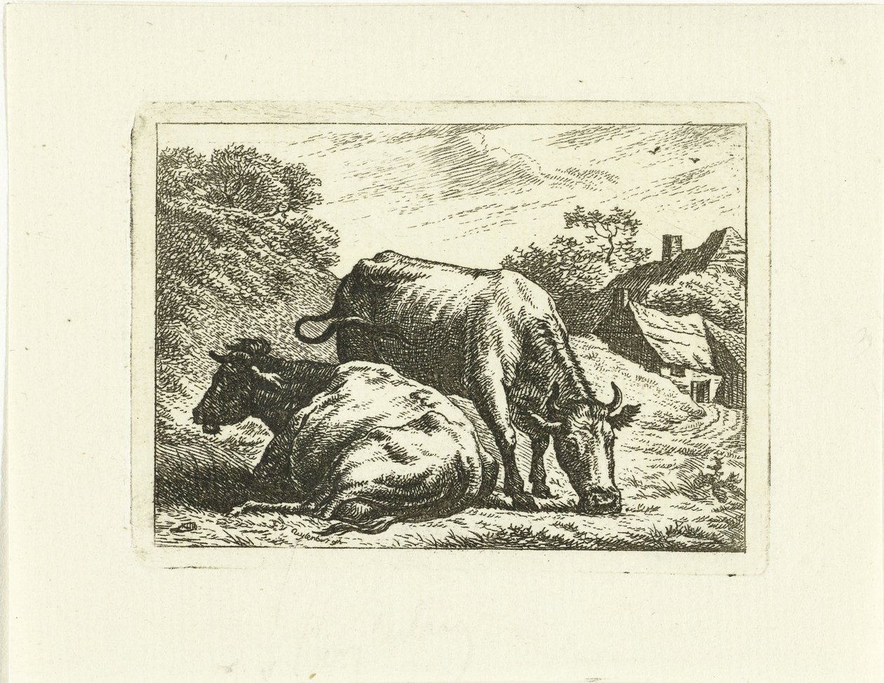 Çiftlikte yol boyunca iki inek by Johannes van Cuylenburgh