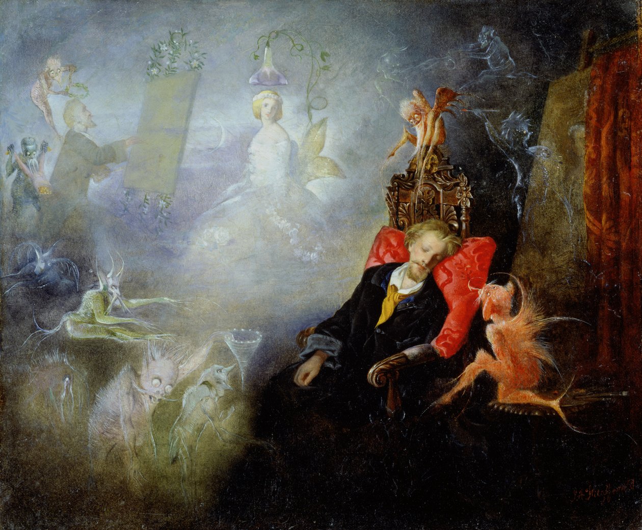 Sanatçının Rüyası, 1857 (değirmen tahtasında yağlı boya) by John Anster Fitzgerald