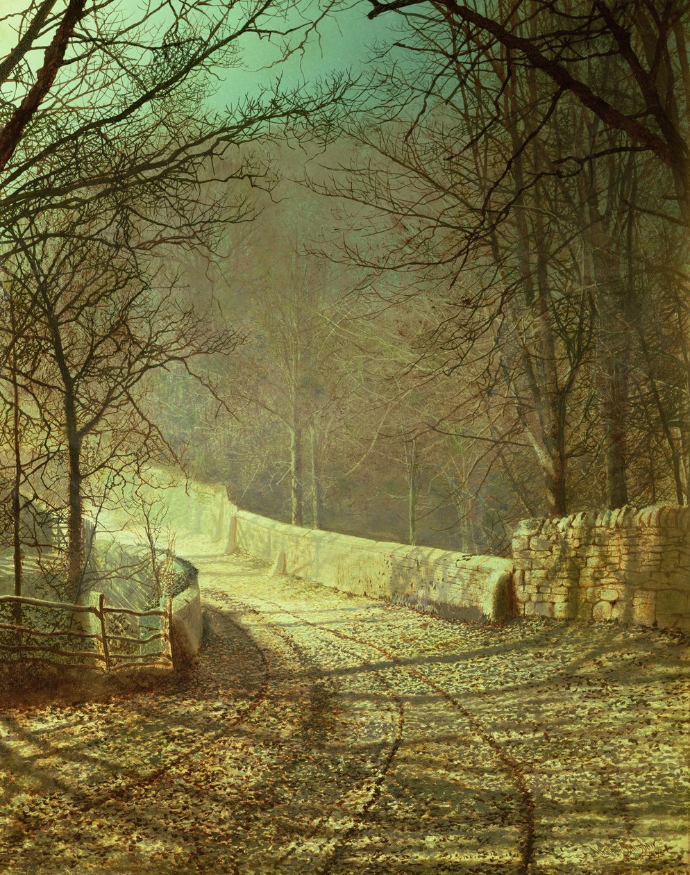 Kış ağaçlarının arasından güneş ışığı by John Atkinson Grimshaw