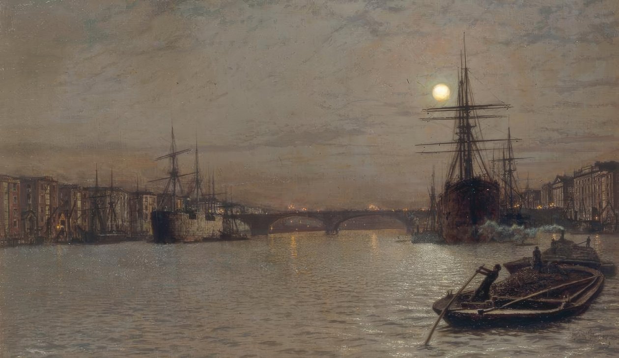 Geceleri Havuz ve Londra Köprüsü by John Atkinson Grimshaw