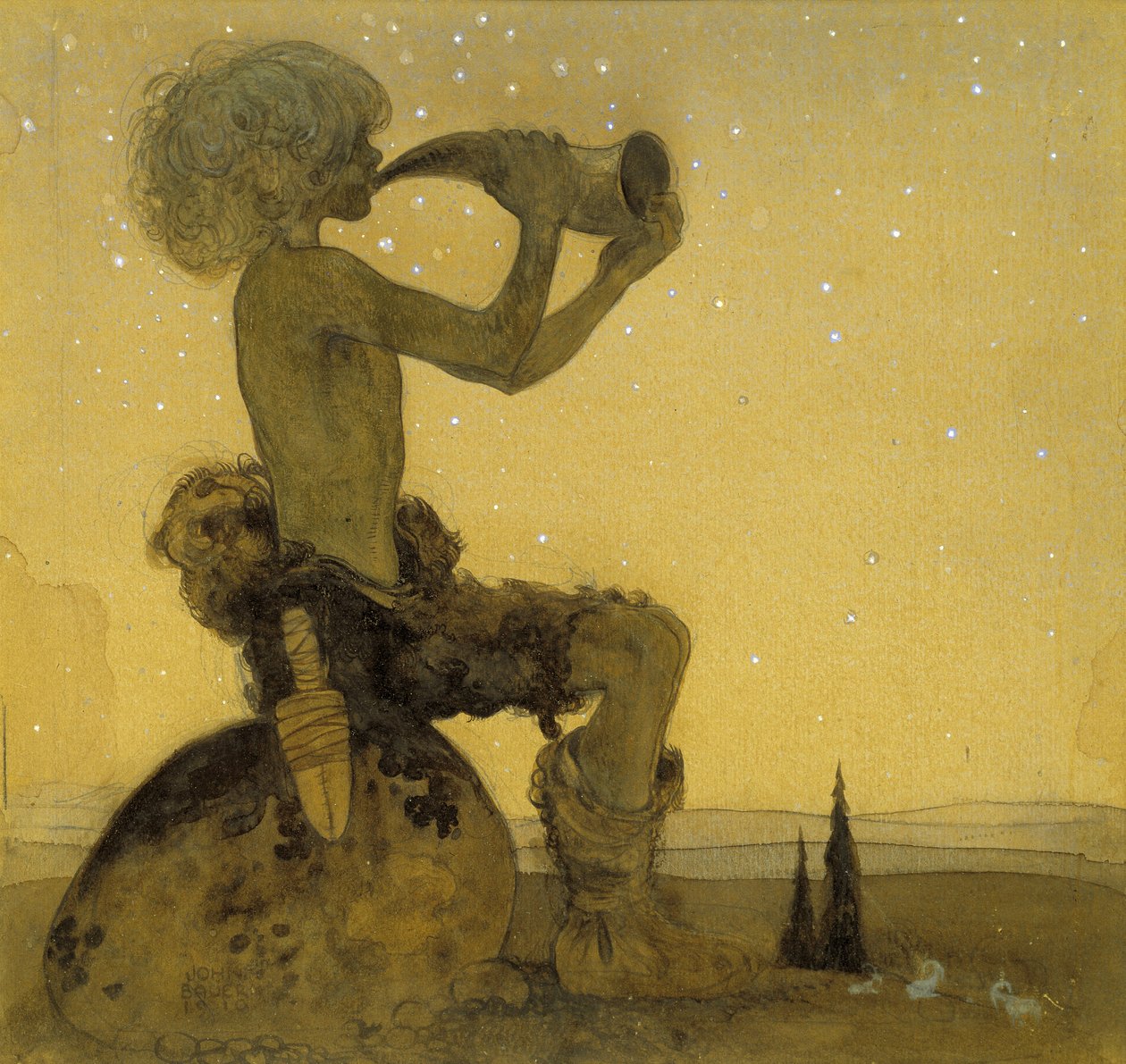 A Fairy Shepherd, 1910 (wc) by John Bauer