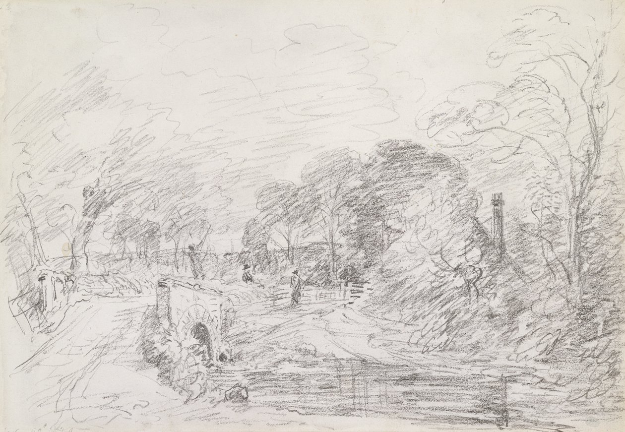 Salisbury Court yakınlarında bir köprü, c.1829 (kağıt üzerinde grafit) by John Constable
