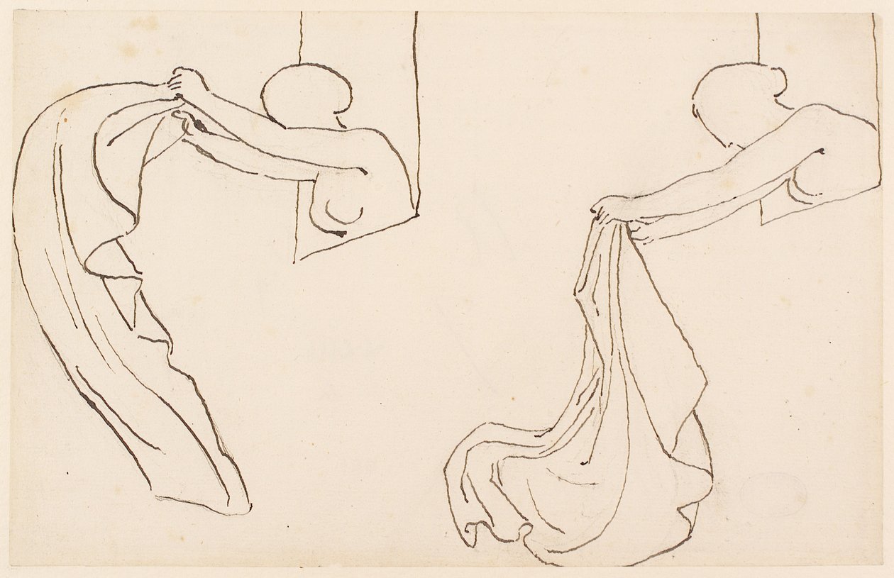 Bir Kızın İki Çalışması (kalem, kalem ve kağıt üzerine mürekkep) by John Flaxman