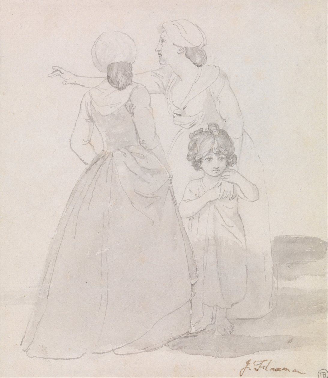 iki kadın ve bir çocuk by John Flaxman