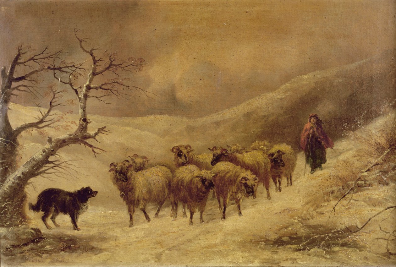1845-1900 ಟರ್ಕ್‌ನಲ್ಲಿ ಶೆಫರ್ಡೆಸ್ ಇನ್ ದಿ ಸ್ನೋ by John Joseph Barker