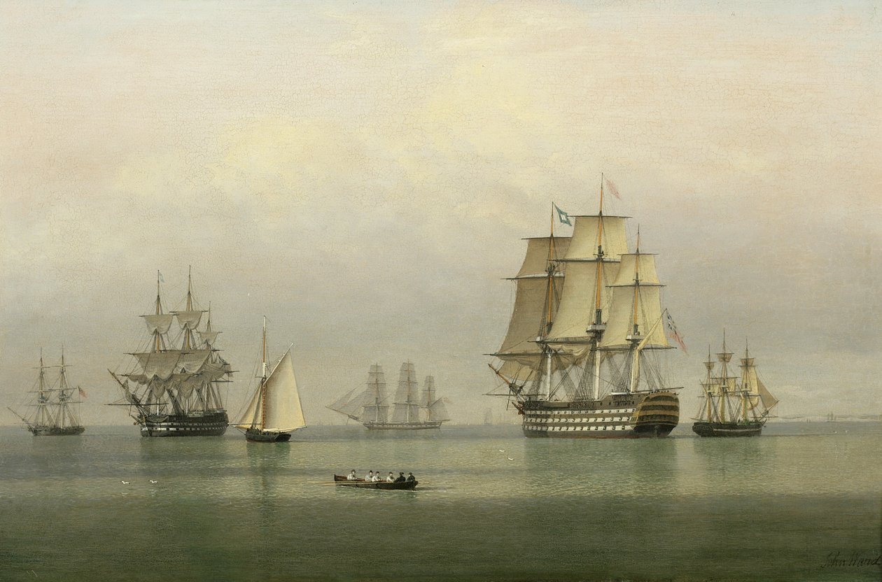 Sakin bir denizde savaş gemileri by John Ward of Hull
