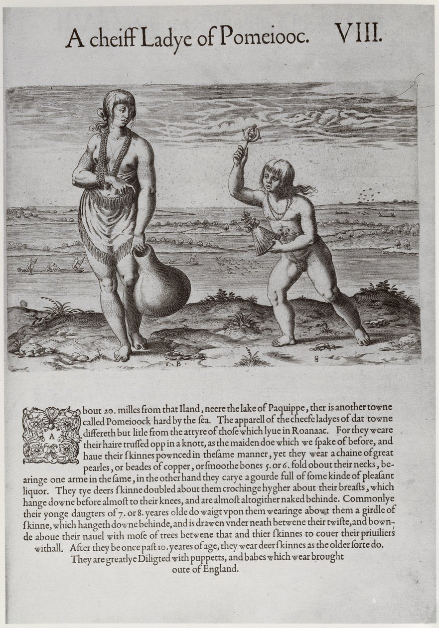 Theodor de Bry (1528-1598) tarafından oyulmuş Hintli Kadın ve Genç Kız by John White