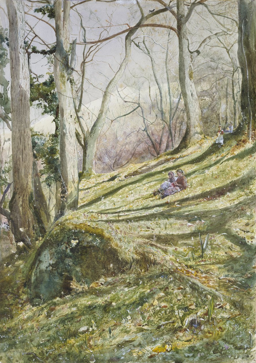 Dört Figürlü Wooded Slope (kağıt üzerine sulu boya) by John William Inchbold