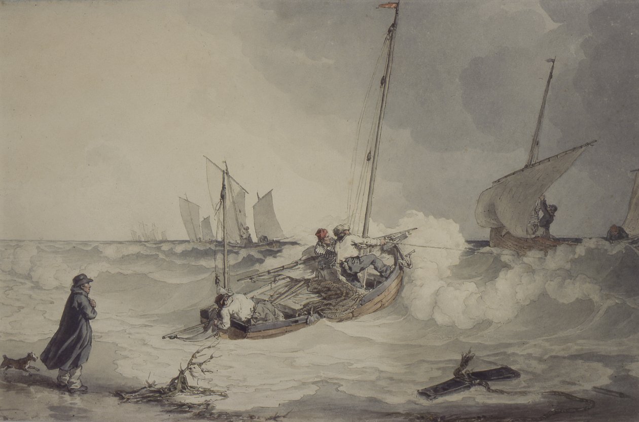 Balıkçı Tekneleri Dışarı Çıkma, suluboya by John Augustus Atkinson
