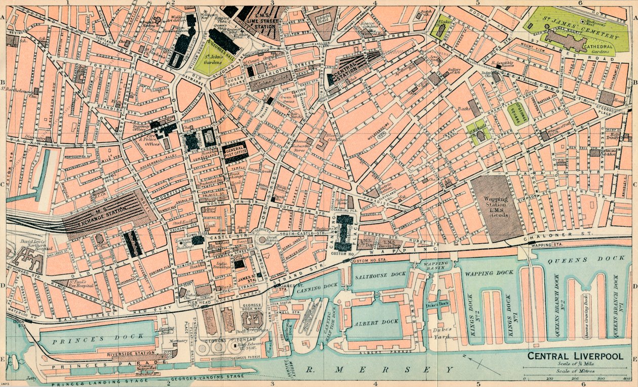 Merkezi Liverpool, c20th Century by John Bartholomew