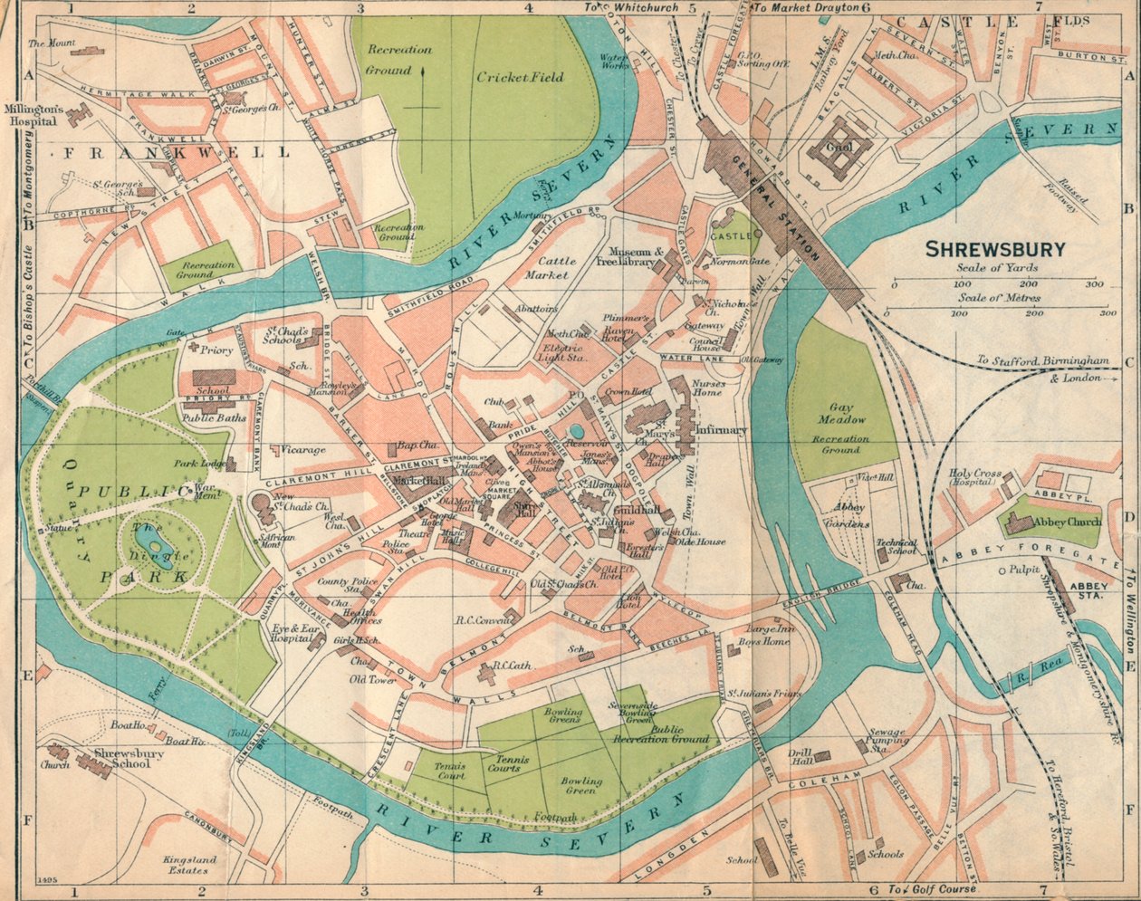 Shrewsbury, c20th Century by John Bartholomew