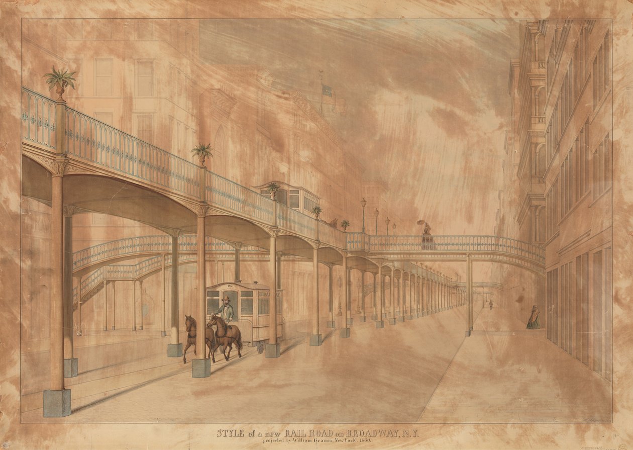 Yükseltilmiş Demiryolu, Broadway, New York, 1861. by John Beigel