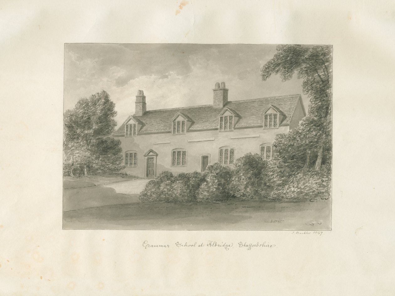 Aldridge Gramer Okulu: sepya çizimi, 1847 by John Buckler