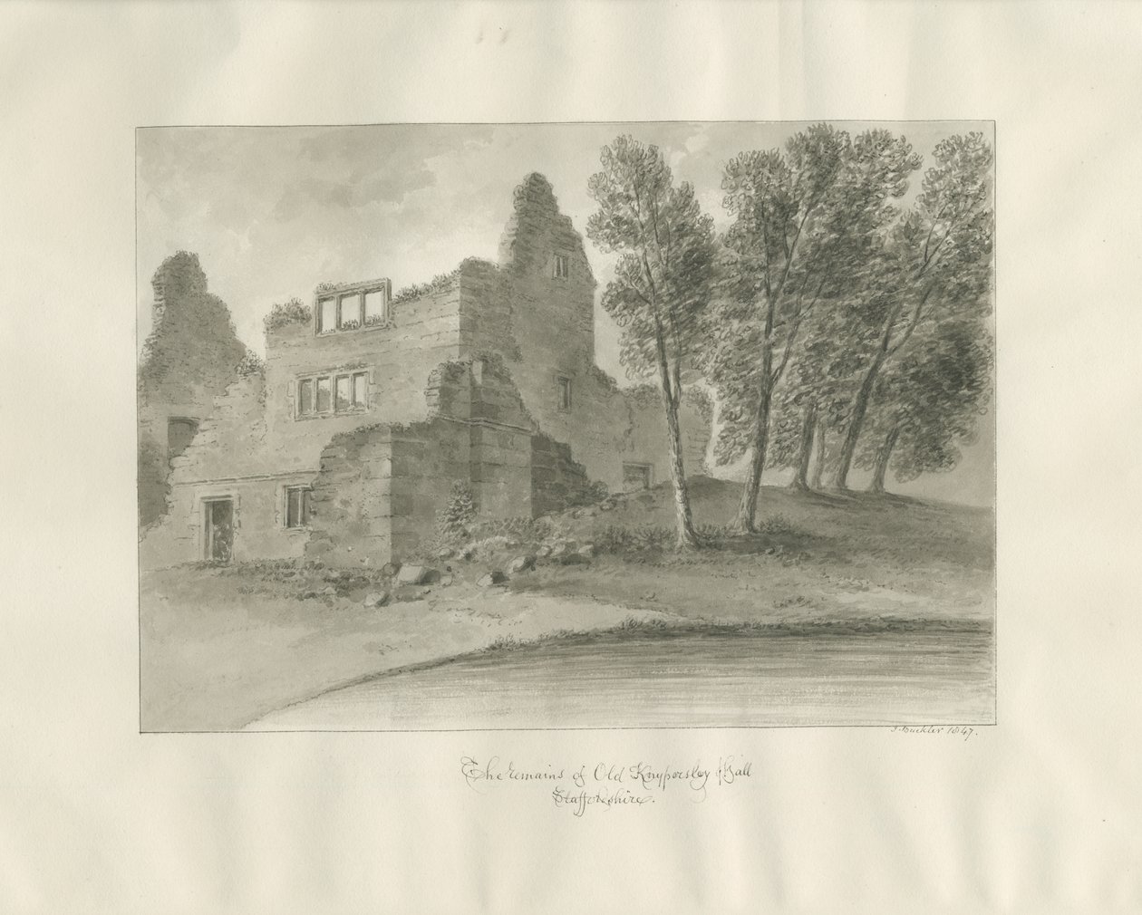 Biddulph - Knypersley Hall [eski] : sepya çizimi by John Buckler