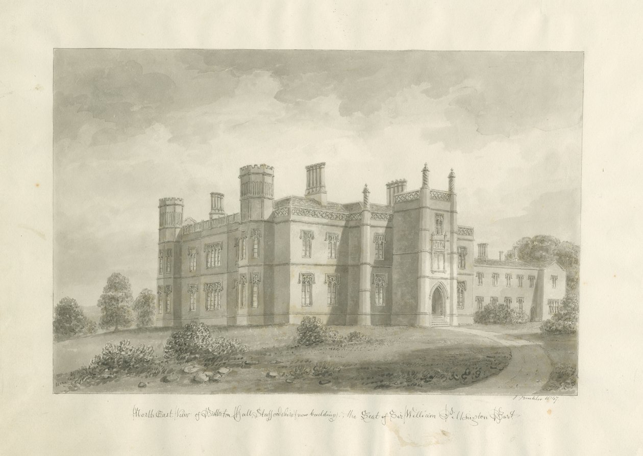 Butterton Hall: sepya çizimi by John Buckler