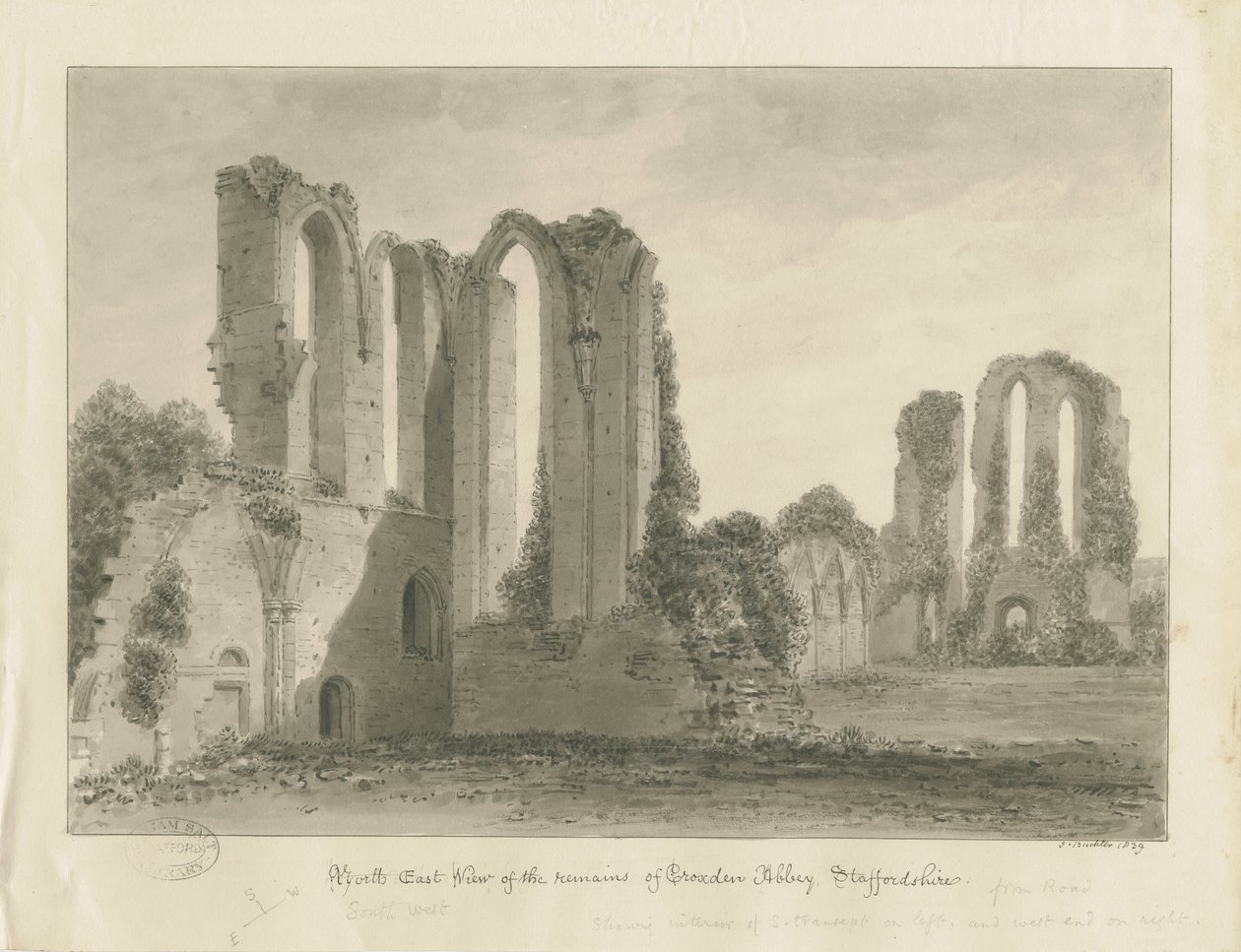 Croxden Abbey: sepya çizimi by John Buckler