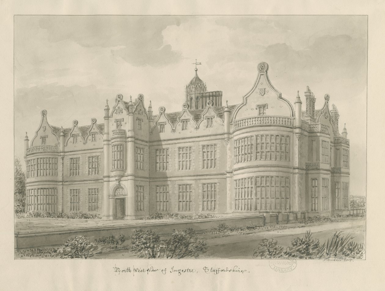 Ingestre Hall: sepya çizimi by John Buckler