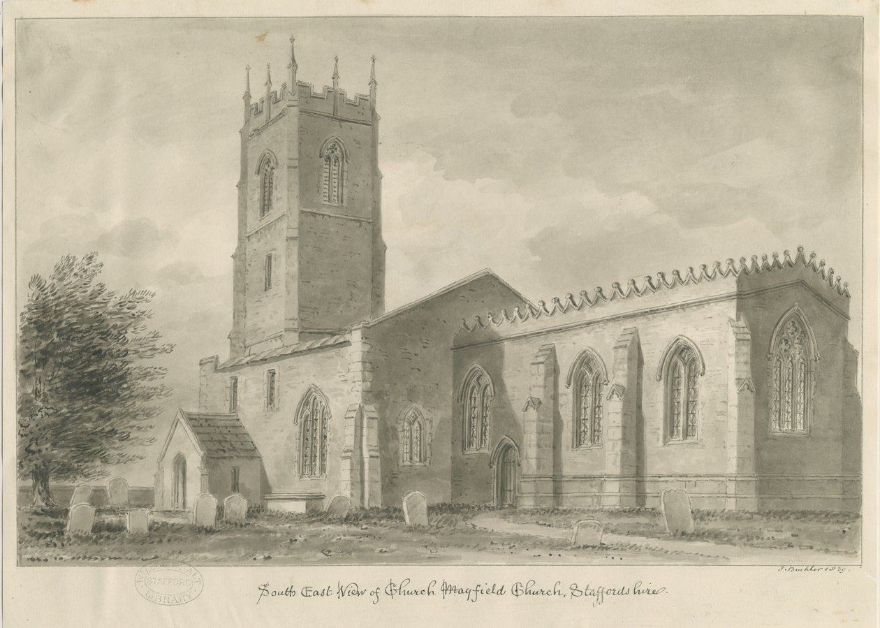Mayfield Kilisesi: sepya çizimi, 1839 by John Buckler