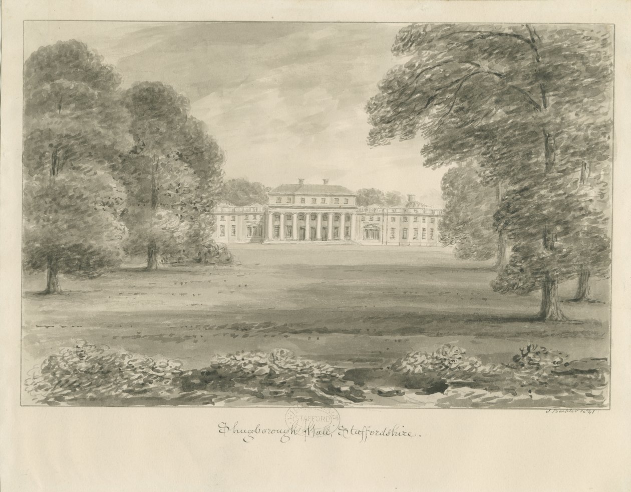 Shugborough Hall: sepya çizimi by John Buckler