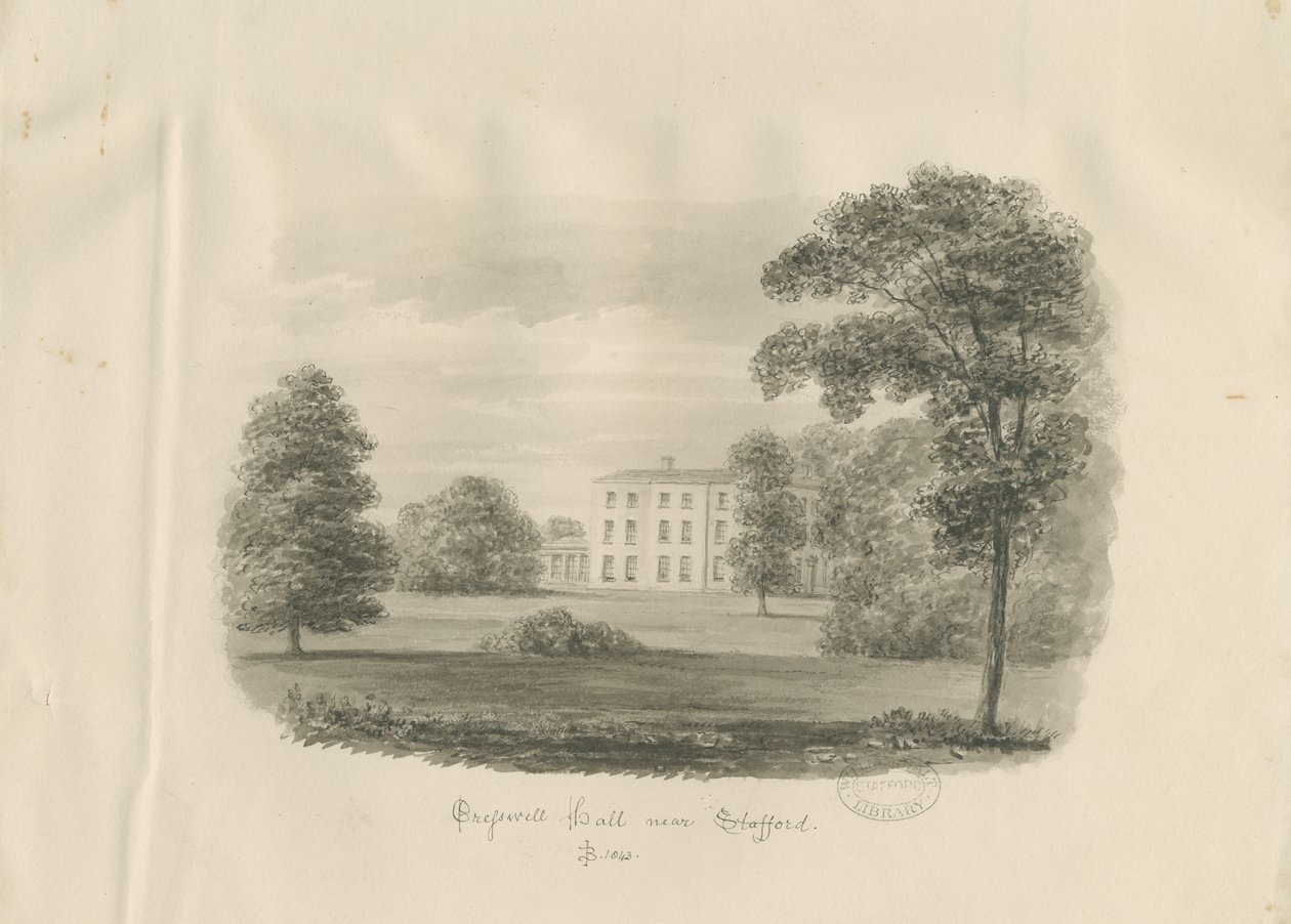 Stafford - Cresswell Hall: sepya çizimi by John Buckler