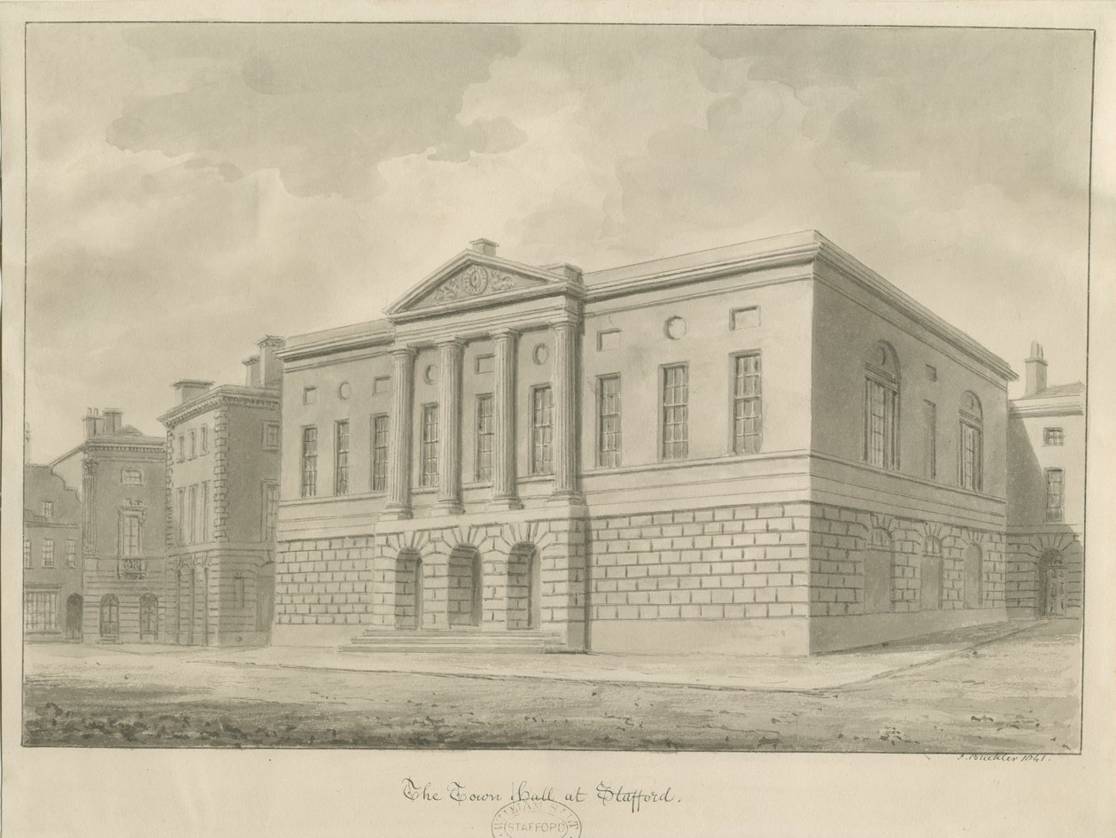 Stafford - Shire Hall: sepya çizimi by John Buckler