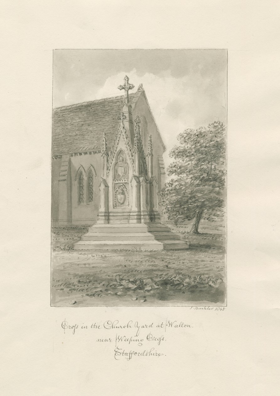 Walton-on-the-Hill Kilisesi - Church-yard Cross: sepya çizimi by John Buckler
