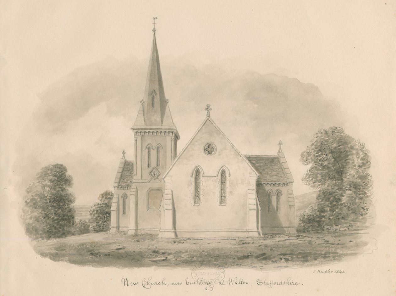 Walton-on-the-Hill Kilisesi: sepya çizimi, 1842 by John Buckler