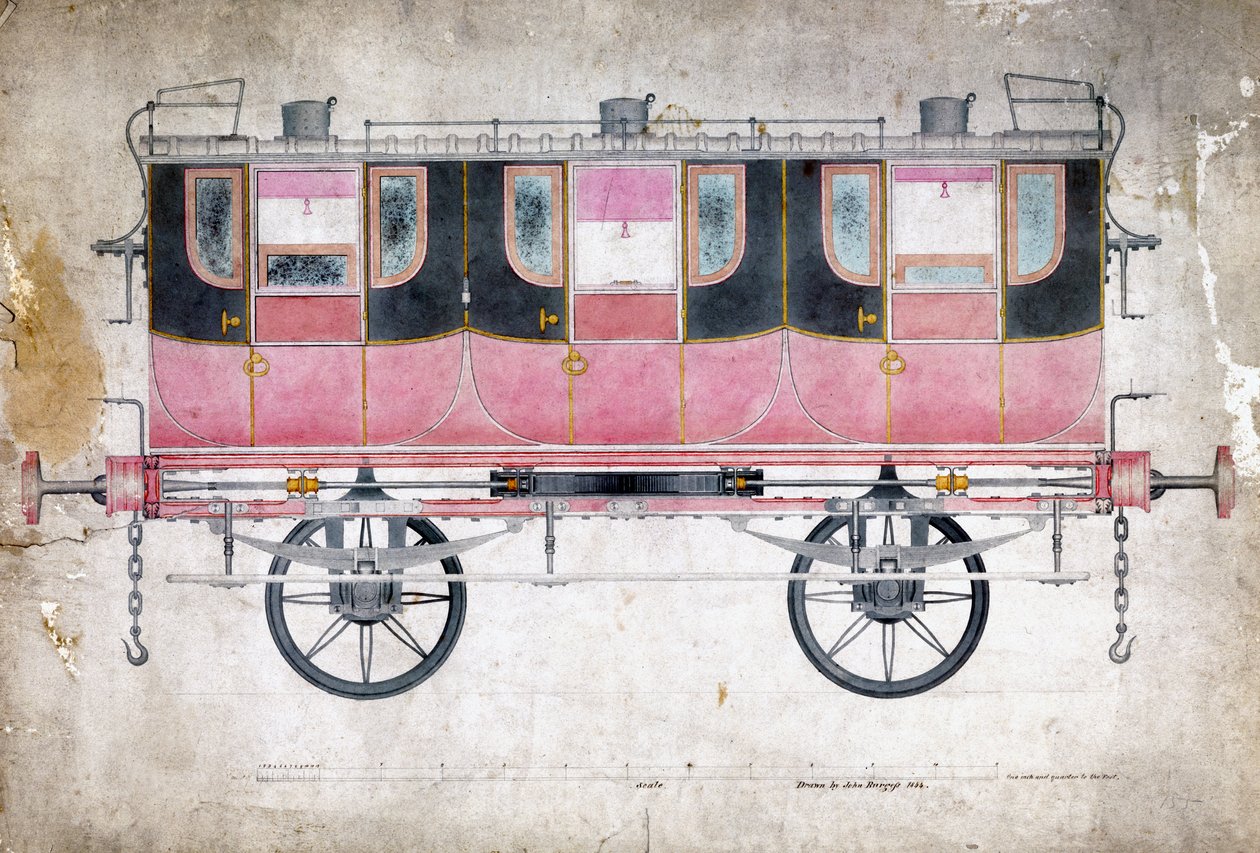 Manchester & Leeds Demiryolu birinci sınıf vagon, c.1844 by John Burgess