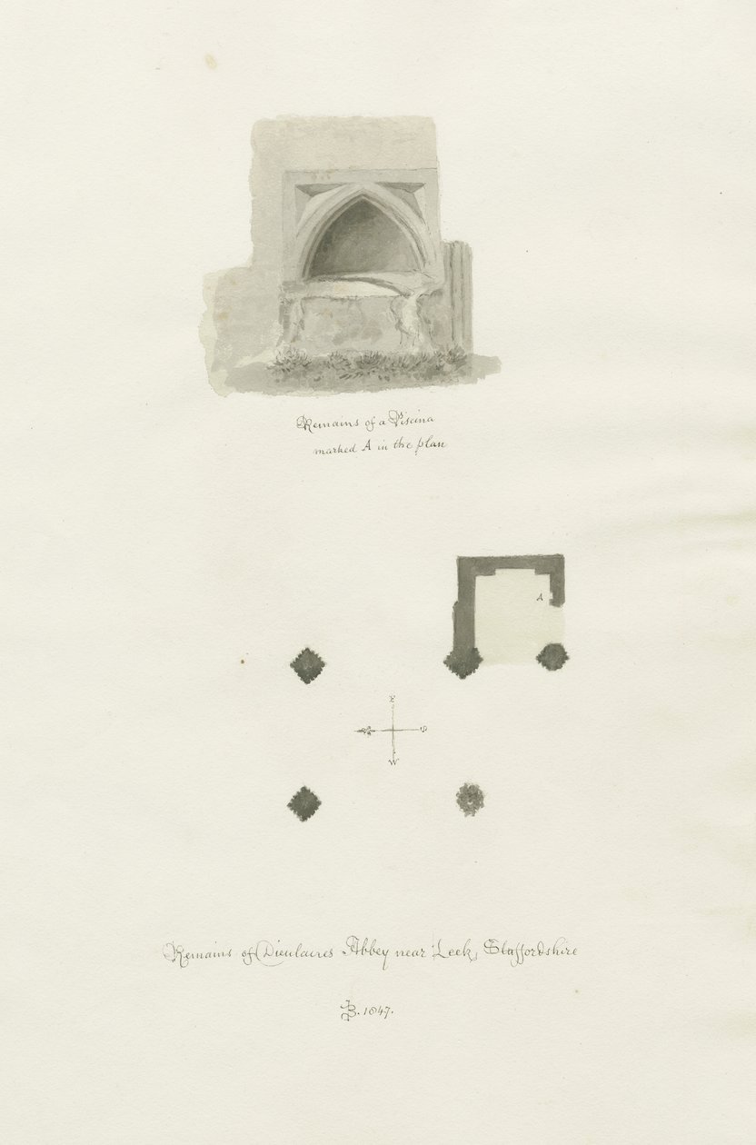 Dieulacres Manastırı: sepya çizimi by John Chessell Buckler