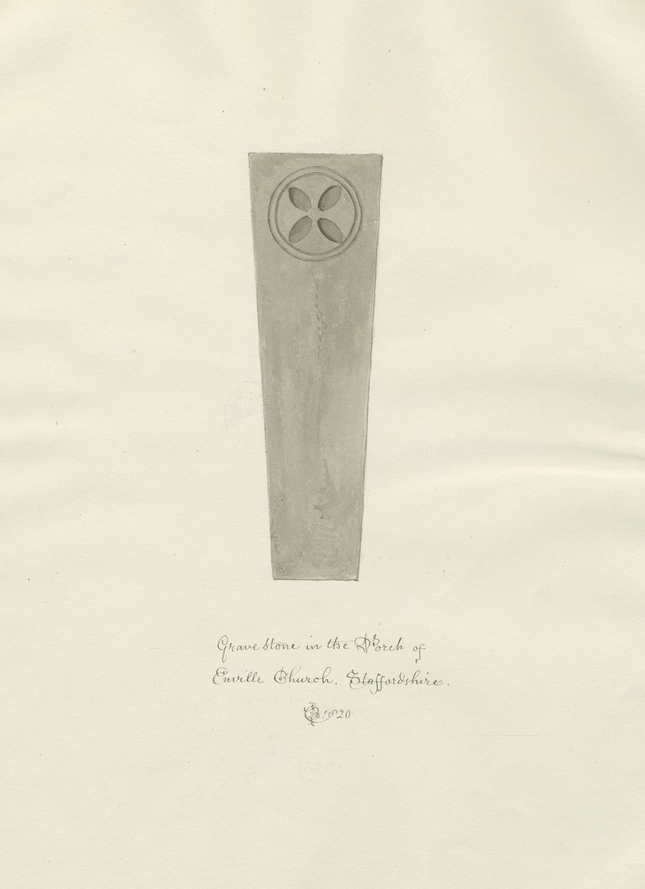 Enville Kilisesi - Mezar taşı: sepya çizimi by John Chessell Buckler