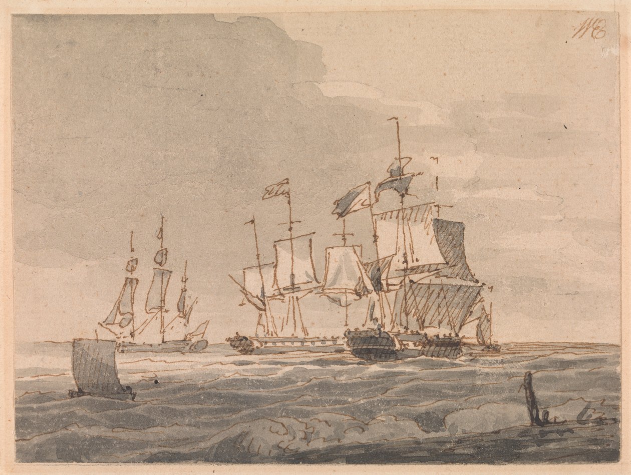 Sahil açıklarında savaş adamları by John Cleveley the Younger