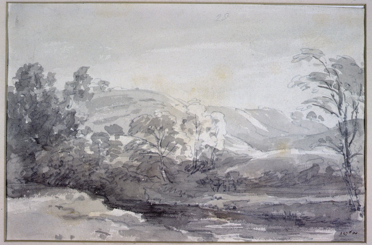 A View in Derbyshire (monochrome watercolour) by John Constable