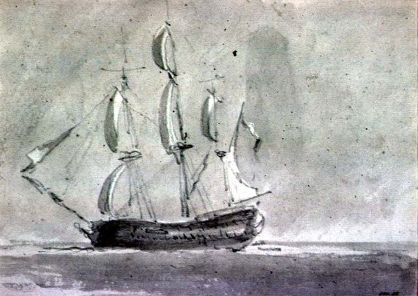 Yelken altında bir gemi by John Constable