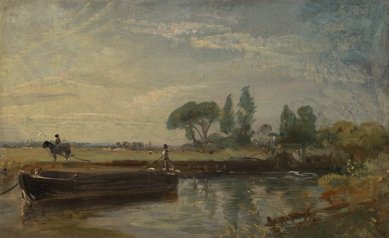 Flatford Lock'un altındaki mavna by John Constable
