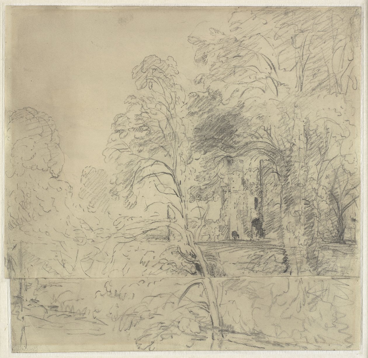 ağaçların arasında görülen Cowdray Kalesi, by John Constable