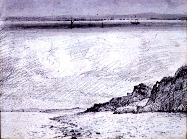 şeffaflık; Southend yakınlarındaki sahil sahnesi, 1814 (çizim) by John Constable