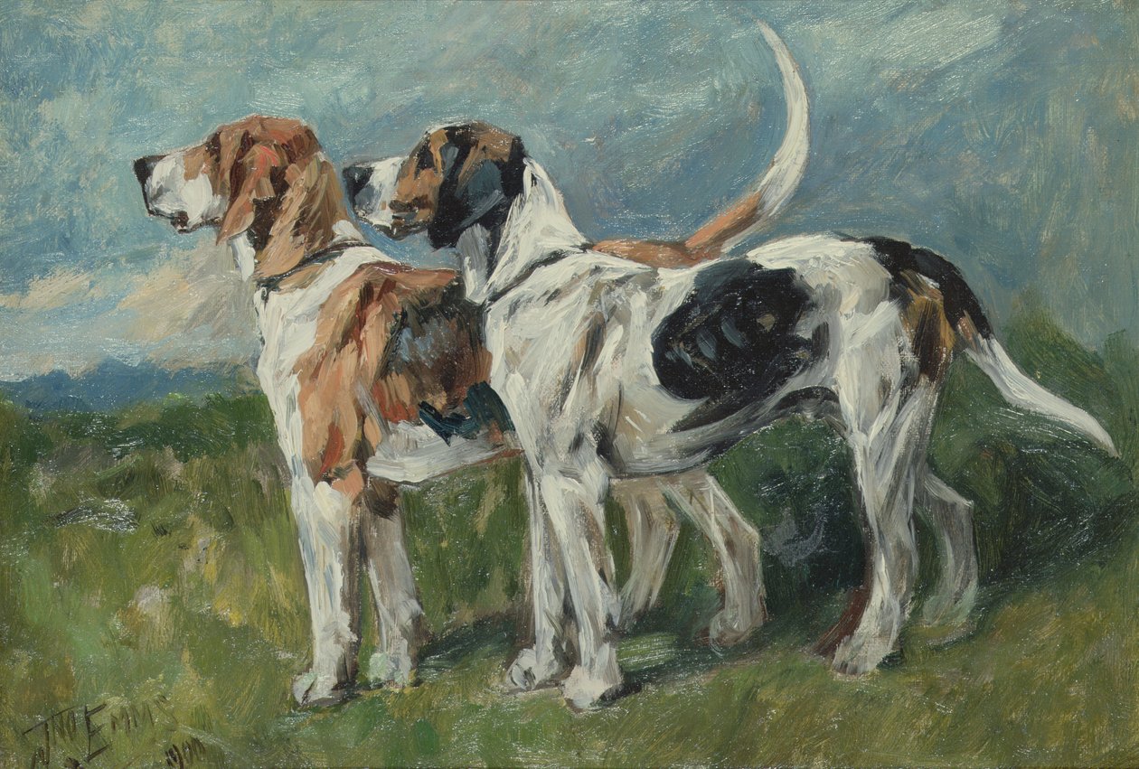 Çift Foxhounds, 1900 (tahta) by John Emms