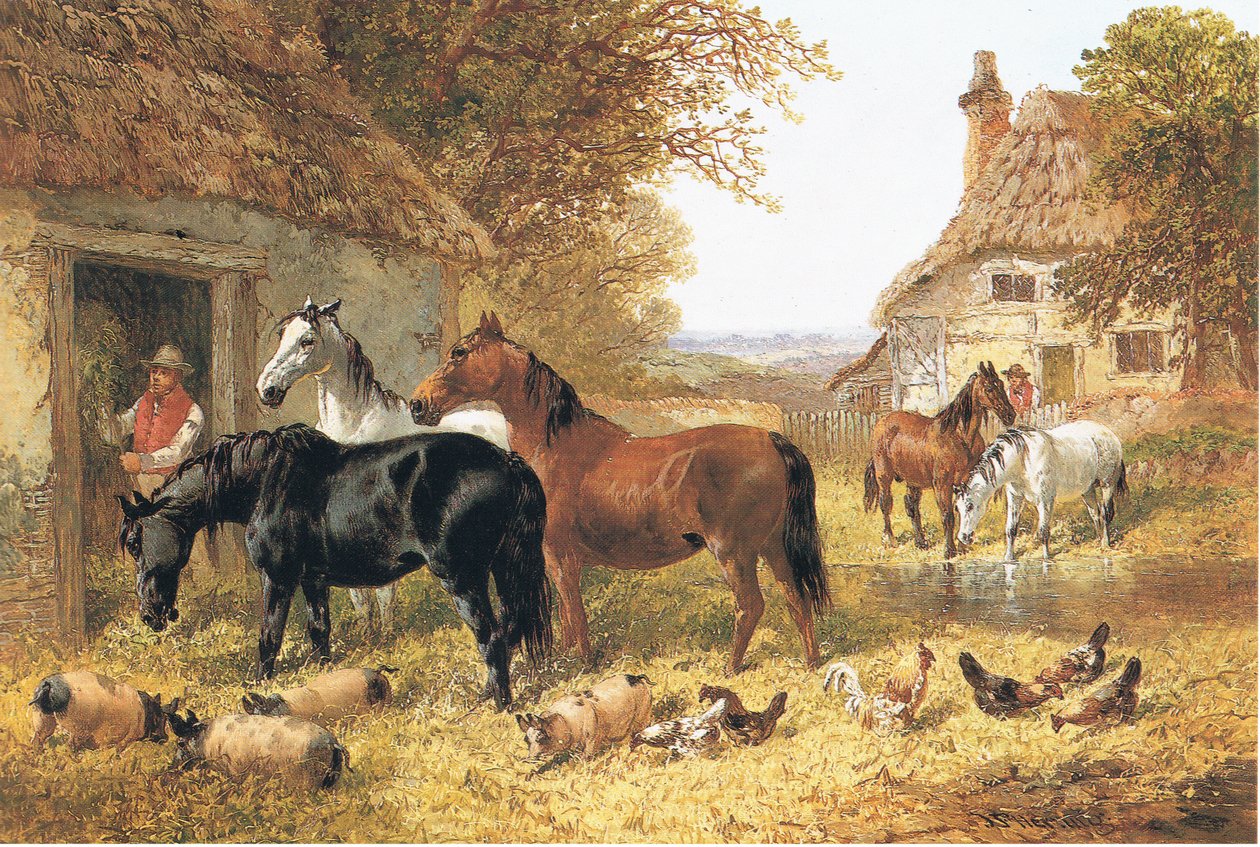 Bir çiftlik bahçesinde atlar by John Frederick Herring Junior