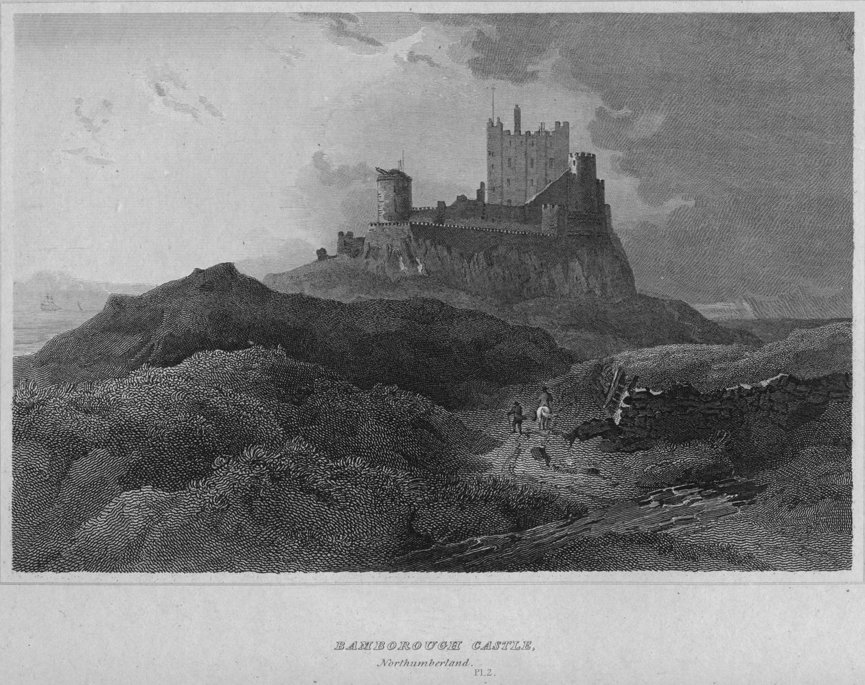 Bamborough Kalesi, Northumberland, 1814 by John Greig