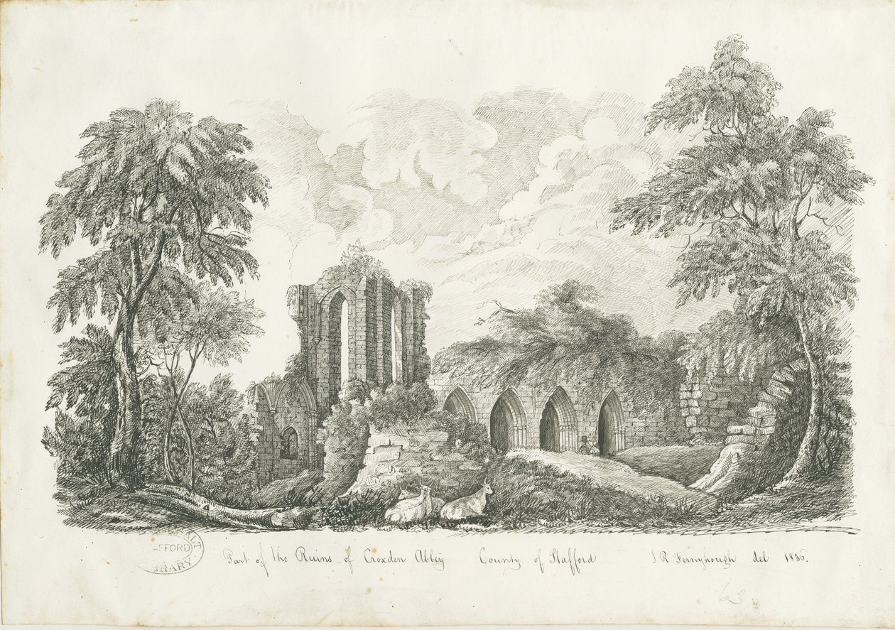 Croxden Abbey: kalem ve mürekkep çizimi by John Robert Fernyhough