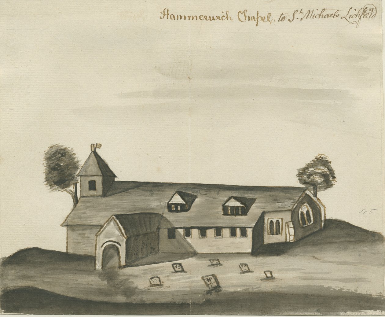 Hammerwich Kilisesi: sepya çizimi, nd [c 1780] by John Wright
